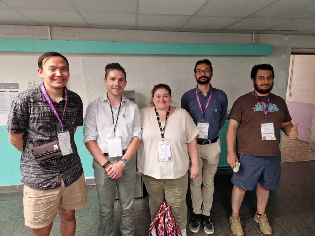 The LSCE doctorants and technicians that went to FROGS. From left to right; Meiirzhan ABDRAKHMANOV, Adrien MAIGNAN, Soleine RIAUSSET, Abdé-Samaad DJEBBOUR et Orian PIOGGINI.